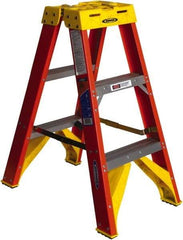 Werner - 2 Steps, 3' High, Type IA Rating, Fiberglass Step Ladder - 300 Lb Capacity, 18-1/8" Base Width - Makers Industrial Supply