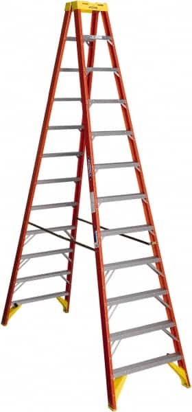 Werner - 11 Steps, 12' High, Type IA Rating, Fiberglass Step Ladder - 300 Lb Capacity, 33-7/8" Base Width - Makers Industrial Supply