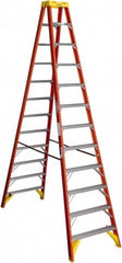 Werner - 11 Steps, 12' High, Type IA Rating, Fiberglass Step Ladder - 300 Lb Capacity, 33-7/8" Base Width - Makers Industrial Supply