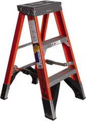 Werner - 2 Steps, 3' High, Type IAA Rating, Fiberglass Step Ladder - 375 Lb Capacity, 19-3/4" Base Width - Makers Industrial Supply