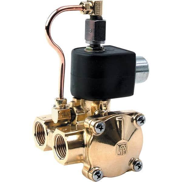 Parker - 120/60 - 110/50 VAC 1/2" NPT Port Brass Three-Way Internally Piloted Diaphragm Solenoid Valve - Makers Industrial Supply