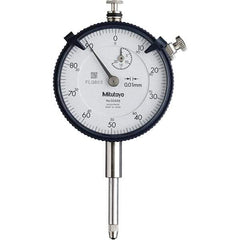 Mitutoyo - 20mm Range, 0-100 Dial Reading, 0.01mm Graduation Dial Drop Indicator - 57mm Dial, 1mm Range per Revolution, 0.2mm Accuracy, Revolution Counter - Makers Industrial Supply