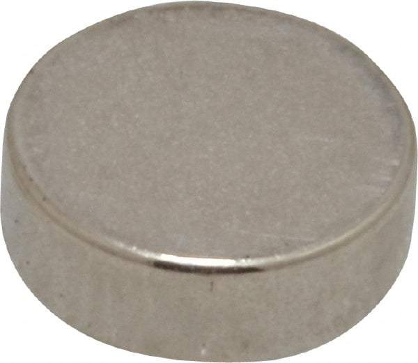 Mag-Mate - 3/8" Diam x 1/8" High Neodymium Rare Earth Magnet - 2.6 Lb Max Capacity, 200°F Max, Nickel Plated - Makers Industrial Supply