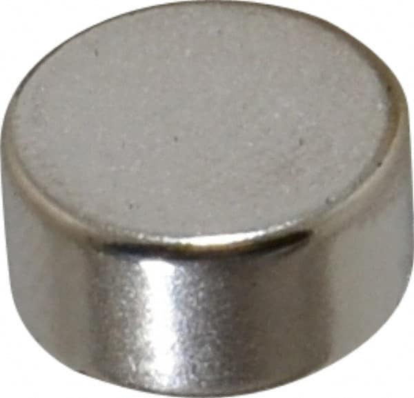 Mag-Mate - 3/8" Diam x 3/16" High Neodymium Rare Earth Magnet - 4.5 Lb Max Capacity, 200°F Max, Nickel Plated - Makers Industrial Supply