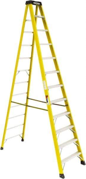 Werner - 11 Steps, 12' High, Type IA Rating, Fiberglass Step Ladder - 300 Lb Load Capacity, 31" Base Width - Makers Industrial Supply