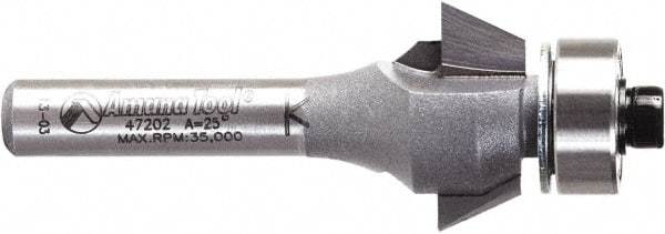 Amana Tool - 3/4" Cut Diam, 9/32" Length of Cut, 2 Flute Chamfer Edge Profile Router Bit - Carbide-Tipped, 1/4" Shank Diam, 2-3/32" OAL, Uncoated - Makers Industrial Supply