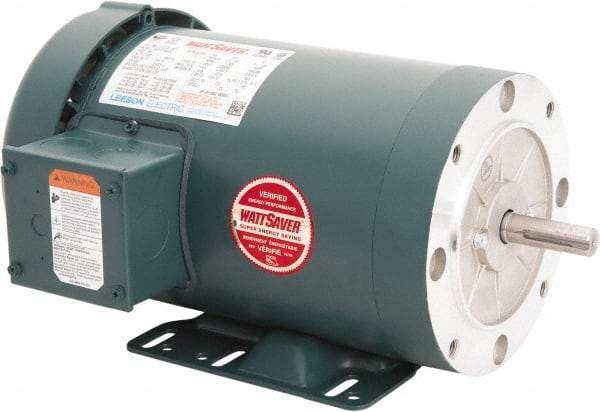 Leeson - 2 Max hp, 1,800 Max RPM, Premium Efficient Electric AC DC Motor - 230/460 V Input, Three Phase, 56HC Frame, 5/8" Shaft Diam, C-Face with Base Mount, TEFC Enclosure - Makers Industrial Supply