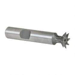 Made in USA - 1/2" Diam x 1/8" Width of Cut, 45° Included Angle, Cobalt Dovetail Cutter - 3/8" Shank Diam, 2" Shank Length, 2-1/8" Overall Length, Weldon Flat, Uncoated - Makers Industrial Supply