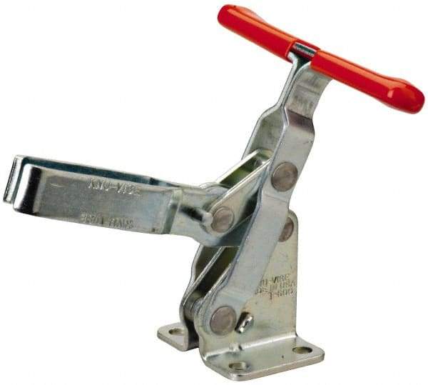 Lapeer - 600 Lb Holding Capacity, Vertical Handle, Manual Hold Down Toggle Clamp - 57° Handle Movement, 106° Bar Opening, U-Bar, Flanged Base, Carbon Steel - Makers Industrial Supply