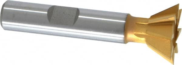 Made in USA - 3/4" Diam x 5/16" Width of Cut, 60° Included Angle, High Speed Steel Dovetail Cutter - 3/8" Shank Diam, 2-1/8" Overall Length, Weldon Flat, TiN Coated - Makers Industrial Supply