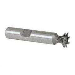 Made in USA - 1/2" Diam x 1/8" Width of Cut, 45° Included Angle, High Speed Steel Dovetail Cutter - 3/8" Shank Diam, 2" Shank Length, 2-1/8" Overall Length, Weldon Flat, Uncoated - Makers Industrial Supply