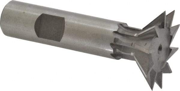 Made in USA - 1-3/8" Diam x 3/8" Width of Cut, 45° Included Angle, High Speed Steel Dovetail Cutter - 5/8" Shank Diam, 2-1/2" Shank Length, 2-7/8" Overall Length, Weldon Flat, Uncoated - Makers Industrial Supply