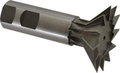 Made in USA - 2-1/4" Diam x 11/16" Width of Cut, 45° Included Angle, High Speed Steel Dovetail Cutter - 1" Shank Diam, 3-1/16" Shank Length, 3-3/4" Overall Length, Weldon Flat, Uncoated - Makers Industrial Supply