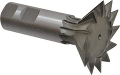 Made in USA - 2-1/2" Diam x 3/4" Width of Cut, 45° Included Angle, High Speed Steel Dovetail Cutter - 1" Shank Diam, 3" Shank Length, 3-3/4" Overall Length, Weldon Flat, Uncoated - Makers Industrial Supply