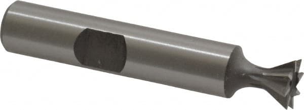 Made in USA - 3/8" Diam x 3/16" Width of Cut, 60° Included Angle, High Speed Steel Dovetail Cutter - 3/8" Shank Diam, 2-1/8" Overall Length, Weldon Flat, Uncoated - Makers Industrial Supply