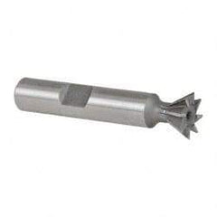 Made in USA - 1/2" Diam x 7/32" Width of Cut, 60° Included Angle, High Speed Steel Dovetail Cutter - 3/8" Shank Diam, 2-1/8" Overall Length, Weldon Flat, Uncoated - Makers Industrial Supply