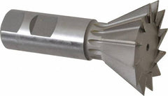 Made in USA - 2-1/4" Diam x 1-1/16" Width of Cut, 60° Included Angle, High Speed Steel Dovetail Cutter - 1" Shank Diam, 3-3/4" Overall Length, Weldon Flat, Uncoated - Makers Industrial Supply