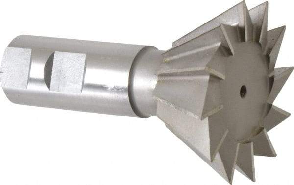 Made in USA - 2-1/2" Diam x 1-1/8" Width of Cut, 60° Included Angle, High Speed Steel Dovetail Cutter - 1" Shank Diam, 3-3/4" Overall Length, Weldon Flat, Uncoated - Makers Industrial Supply