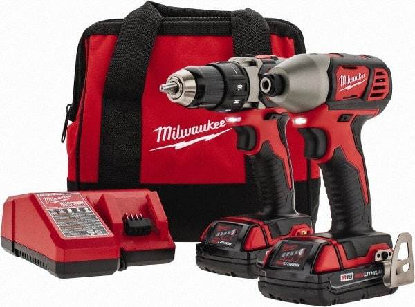 Milwaukee Tool - 18 Volt Cordless Tool Combination Kit - Includes Compact Drill/Driver & Impact Driver, Lithium-Ion Battery Included - Makers Industrial Supply