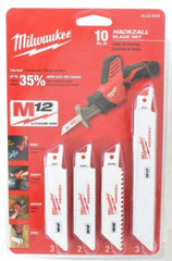 Milwaukee Tool - 10 Piece, 4" Long x 0.035" Thick, Bi-Metal Reciprocating Saw Blade Set - Straight Profile, 6 to 24 Teeth per Inch - Makers Industrial Supply