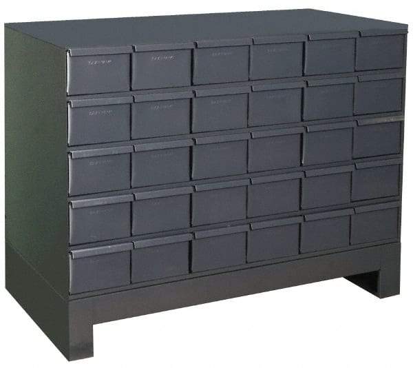 Durham - 30 Bin Drawer Cabinet System - 17-1/4 Inch Overall Depth x 26-7/8 Inch Overall Height, Gray Steel Bins - Makers Industrial Supply