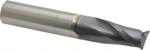 SGS - 1/2", 1" LOC, 1/2" Shank Diam, 3" OAL, 2 Flute, Solid Carbide Square End Mill - Single End, AlTiN Finish, Spiral Flute, 30° Helix, Centercutting, Right Hand Cut, Right Hand Flute, Series 3 - Makers Industrial Supply