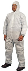 25 Qty 1 Pack Size M SMS Chemical Resistant Coveralls White, Zipper Closure, Elastic Cuffs, Open Ankles, Serged Seams, ISO Class 6