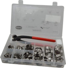 Oetiker - 124 Piece, 5/16 to 1" Diam, 2-Ear Service Clamp Kit - 123 Clamps & 1 Stainless Steel Side Jaw Pincer - Makers Industrial Supply