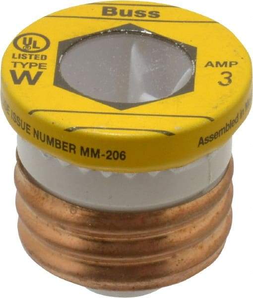 Cooper Bussmann - 125 VAC, 3 Amp, Fast-Acting Plug Fuse - 1.21" OAL, 10 (RMS Symmetrical) kA Rating - Makers Industrial Supply