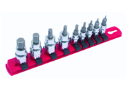 9 Piece - Hex Metric Socket Set  1/4" Square Drive 1.5-4.0 3/8" Square Drive 5.0-10.0mm On Rail - 1/4" Replaceable Hex Bits. - Makers Industrial Supply