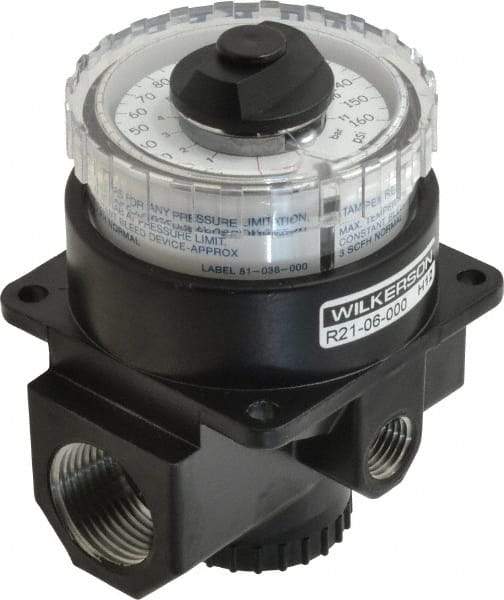 Wilkerson - 3/4 NPT Port, 220 CFM, Zinc Dial Air Regulator - 5 to 160 psi Range, 300 Max psi Supply Pressure, 1/4" Gauge Port Thread, 3.2" Wide x 4.19" High - Makers Industrial Supply