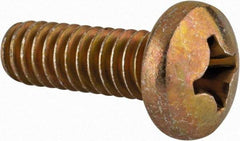 Made in USA - 1/4-20 UNC, 3/4" Length Under Head Phillips Drive Machine Screw - Pan Head, Grade 3 Steel, Yellow Cadmium-Plated Finish, Without Washer - Makers Industrial Supply