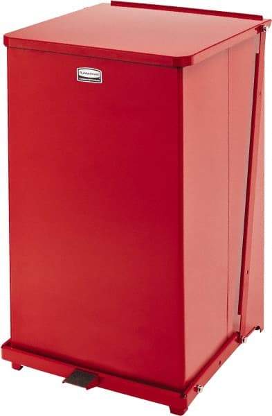 Rubbermaid - 40 Gal Square Unlabeled Trash Can - 30" High x 19" Long x 19" Wide, Red, Steel - Makers Industrial Supply