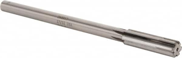 Made in USA - 17/32" Carbide-Tipped 6 Flute Chucking Reamer - Straight Flute, 7/16" Straight Shank, 2" Flute Length, 8" OAL - Makers Industrial Supply