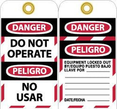 NMC - 3" High x 6" Long, DANGER - DO NOT OPERATE, Safety & Facility Lockout Tag - Tag Header: Danger, 2 Sides, Black, Red & White Unrippable Vinyl - Makers Industrial Supply