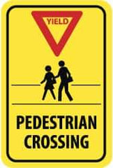 NMC - "Yield - Pedestrian Crossing", "Pedestrians, Red Triangle", 18" Wide x 24" High, Aluminum Pedestrian Crossing Signs - 0.08" Thick, Red & Black on Yellow, High Intensity Reflectivity, Rectangle, Post Mount - Makers Industrial Supply