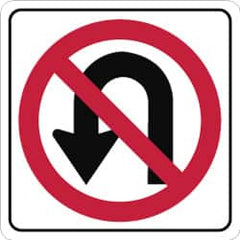 NMC - "Strike on U-Turn", 24" Wide x 24" High, Aluminum Traffic Control Signs - 0.08" Thick, Red & Black on White, High Intensity Reflectivity, Square, Post Mount - Makers Industrial Supply