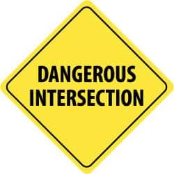 NMC - "Dangerous Intersection", 24" Wide x 24" High, Aluminum Traffic Control Signs - 0.08" Thick, Black on Yellow, High Intensity Reflectivity, Diamond, Post Mount - Makers Industrial Supply