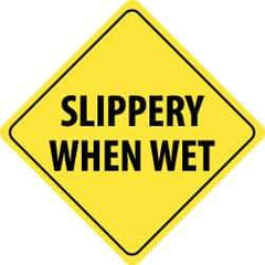 NMC - "Slippery When Wet", 24" Wide x 24" High, Aluminum Traffic Control Signs - 0.08" Thick, Black on Yellow, High Intensity Reflectivity, Diamond, Post Mount - Makers Industrial Supply