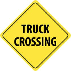 NMC - "Truck Crossing", 24" Wide x 24" High, Aluminum Traffic Control Signs - 0.08" Thick, Black on Yellow, High Intensity Reflectivity, Diamond, Post Mount - Makers Industrial Supply