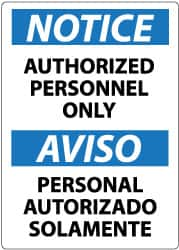 NMC - "Notice - Authorized Personnel Only", 20" Long x 14" Wide, Rigid Plastic Safety Sign - Rectangle, 0.05" Thick, Use for Security & Admittance - Makers Industrial Supply