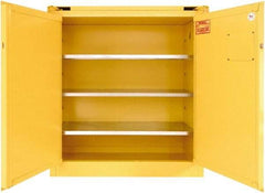 Securall Cabinets - 2 Door, 3 Shelf, Yellow Steel Standard Safety Cabinet for Flammable and Combustible Liquids - 46" High x 43" Wide x 18" Deep, Self Closing Door, 3 Point Key Lock, 40 Gal Capacity - Makers Industrial Supply