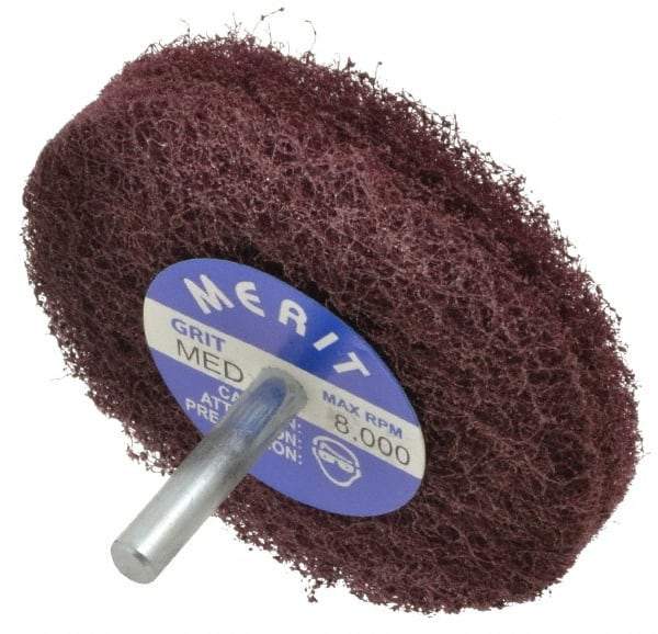 Merit Abrasives - 3" Diam, Medium Mounted Scrubber Buffing Wheel - 2 Ply, Medium Grade, 1/4" Shank Diam, 8,000 RPM - Makers Industrial Supply