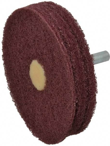 Merit Abrasives - 3" Diam, Medium Mounted Scrubber Buffing Wheel - 3 Ply, Very Fine Grade, 1/4" Shank Diam, 8,000 RPM - Makers Industrial Supply