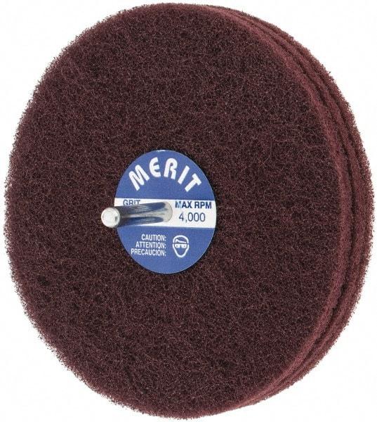 Merit Abrasives - 5" Diam, Medium Mounted Scrubber Buffing Wheel - 3 Ply, Very Fine Grade, 1/4" Shank Diam, 4,000 RPM - Makers Industrial Supply