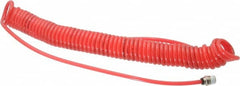 PRO-SOURCE - 0.16 ID, 1/4 Thread, 20' Long, Red Polyurethane Coiled & Self Storing Hose - 125 Max psi, Male Swivel x Male Swivel - Makers Industrial Supply