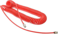 PRO-SOURCE - 0.16 ID, 1/4 Thread, 30' Long, Red Polyurethane Coiled & Self Storing Hose - 125 Max psi, Male Swivel x Male Swivel - Makers Industrial Supply