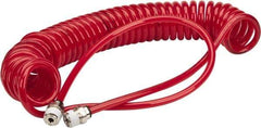 PRO-SOURCE - 0.16 ID, 1/4 Thread, 15' Long, Red Polyurethane Coiled & Self Storing Hose - 125 Max psi, Male Swivel x Male Swivel - Makers Industrial Supply