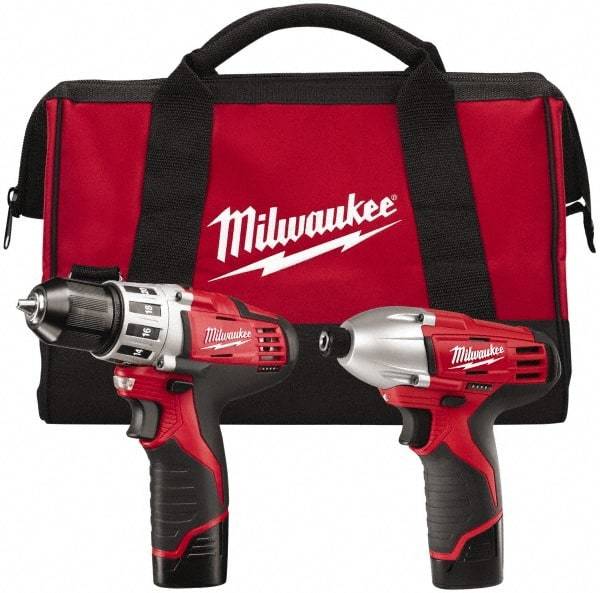 Milwaukee Tool - 12 Volt Cordless Tool Combination Kit - Includes 1/4" Hex Impact Driver & 3/8" Drill/Driver, 2 Lithium-Ion Batteries Included - Makers Industrial Supply