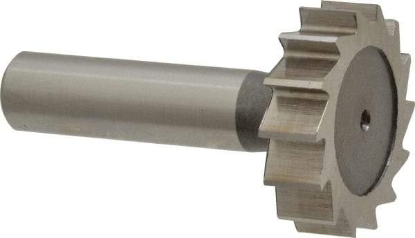 Keo - 1-3/8" Diam x 3/8" Face Width, High Speed Steel, 14 Teeth, Shank Connection Woodruff Keyseat Cutter - Uncoated, 2-3/8" OAL x 1/2" Shank, Straight Teeth, ANSI 1211, Old Standard F - Makers Industrial Supply